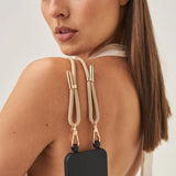 Louve Collection Bisque Beige Crossbody Phone Strap Gold Toned Hardware