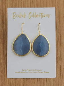 Baobab Collections Gold Small Semi Precious Hook Earring: Chalcedony (Light Blue)