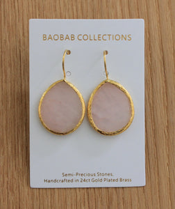Baobab Collections Small Semi Precious Hook Earring Gold: (Rose Quartz)