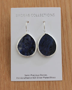Baobab Collections Small Semi Precious Hook Earring Silver: Sodalite (Dark Blue)