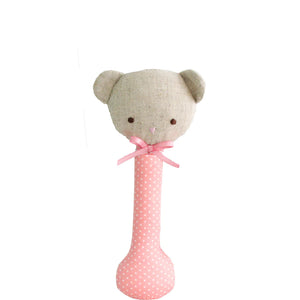 Baby Bear Stick Rattle Pink With White Spots