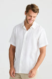 Fossick Harvard S/S Shirt- White Linen