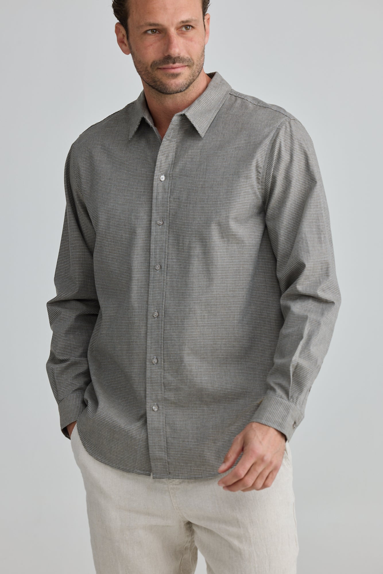 Fossick - Oxford Shirt Khaki Stripe