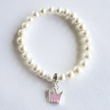 Pearl Bracelet With Pink/Silver Crown