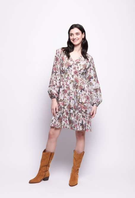 Foil Good Vintage Dress- Floral Ecru