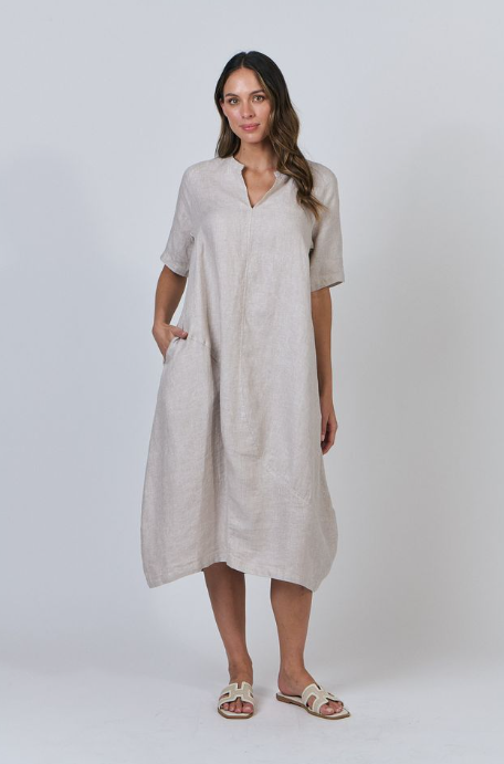 Naturals by O&J Full Length Linen Dress- Dune