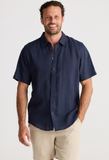 Fossick Harvard S/S Shirt- Navy Linen