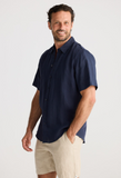 Fossick Harvard S/S Shirt- Navy Linen