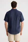 Fossick Harvard S/S Shirt- Navy Linen