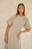 Naturals Short Sleeve Linen Top- Mousse