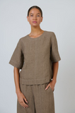 Naturals Short Sleeve Linen Top- Agate
