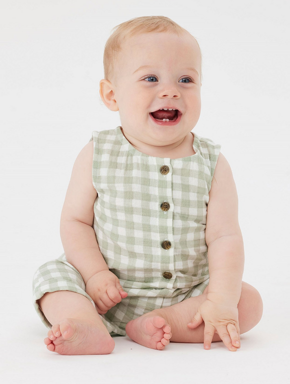 Kynd Baby Slouchy Sleeveless Shortall - Sage Gingham