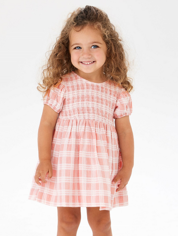 Kynd Baby Shirred Dress - Blush Check