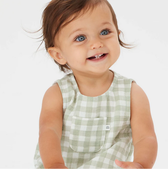 Kynd Baby Sleeveless Romper - Sage Gingham