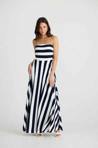 Holiday Thandie Strapless Dress - Navy Stripe