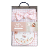 Living Textiles Pink Gingham Hello World Newborn Gift Set