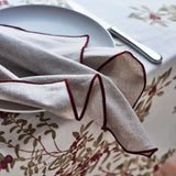 Jetty Embroidered Red/Oatmeal Napkin Set/4