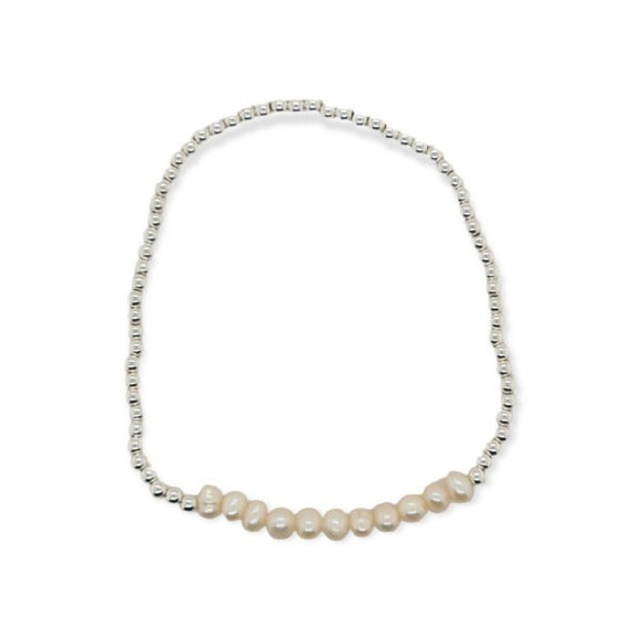 Mountain Creek Jewellery Sterling Silver Row Mini Pearls Stretch Bracelet