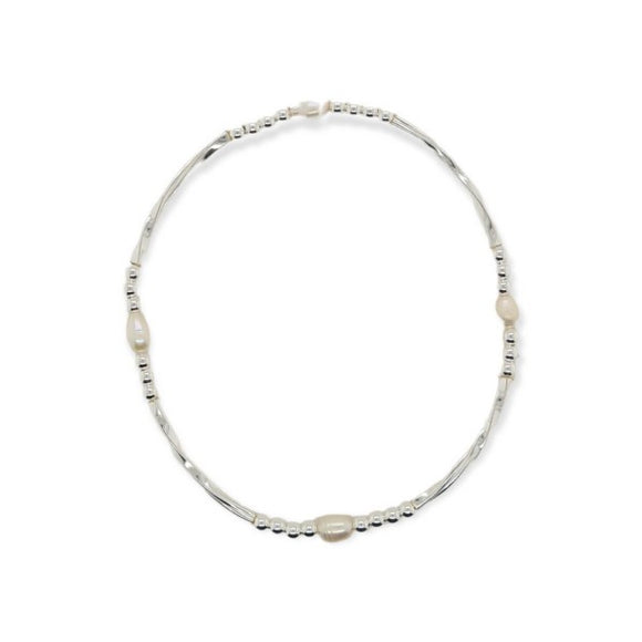 Mountain Creek Jewellery Sterling Silver Long Twist Pearl Stretch Bracelet